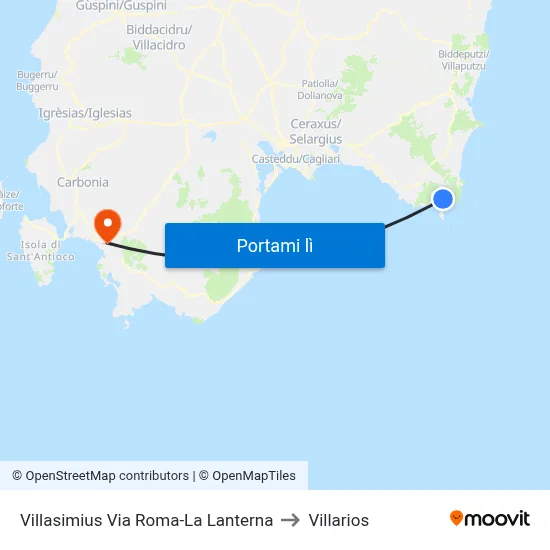 Villasimius Via Roma-La Lanterna to Villarios map