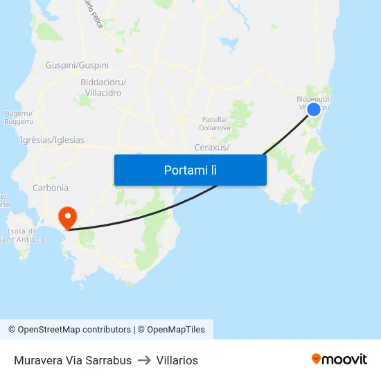 Muravera Via Sarrabus to Villarios map