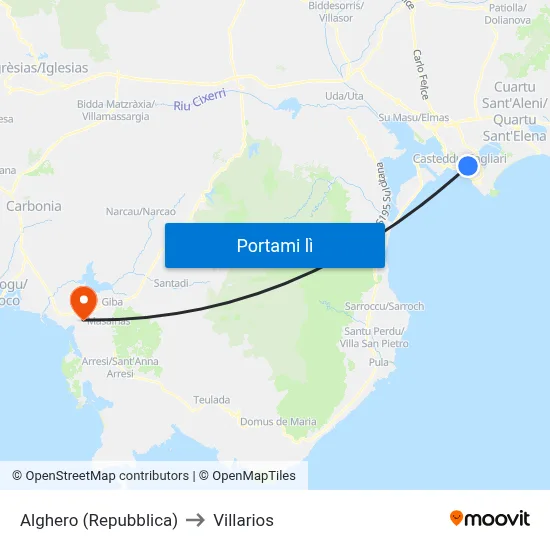 Alghero (Repubblica) to Villarios map