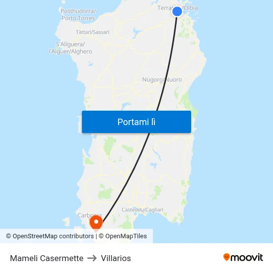 Mameli Casermette to Villarios map