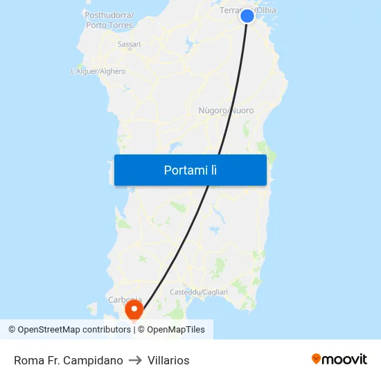 Roma Fr. Campidano to Villarios map