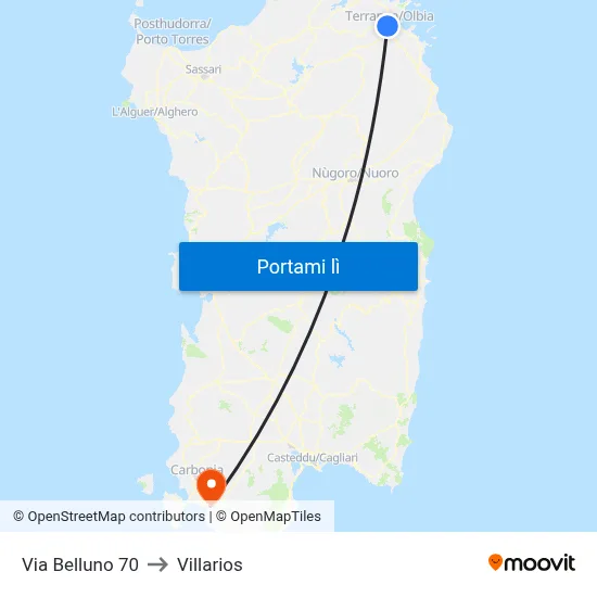 Via Belluno 70 to Villarios map