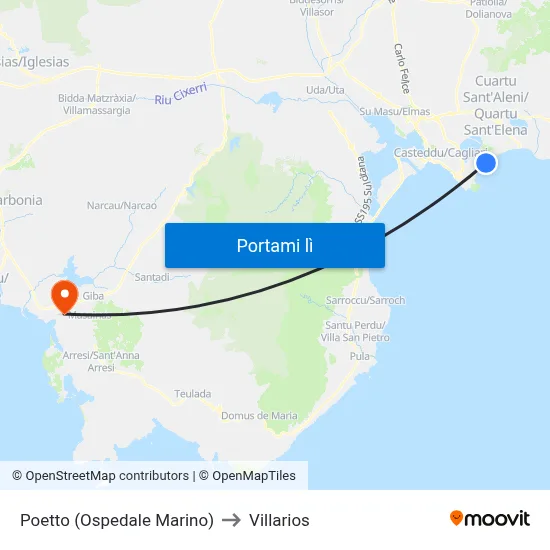 Poetto (Ospedale Marino) to Villarios map