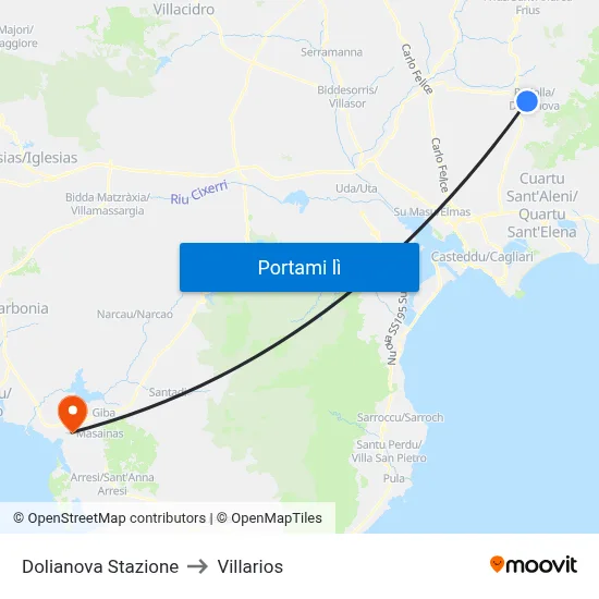 Dolianova Stazione to Villarios map