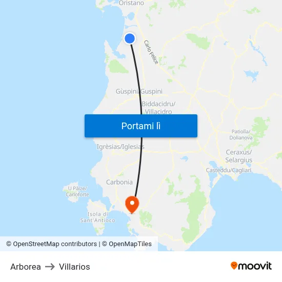 Arborea to Villarios map