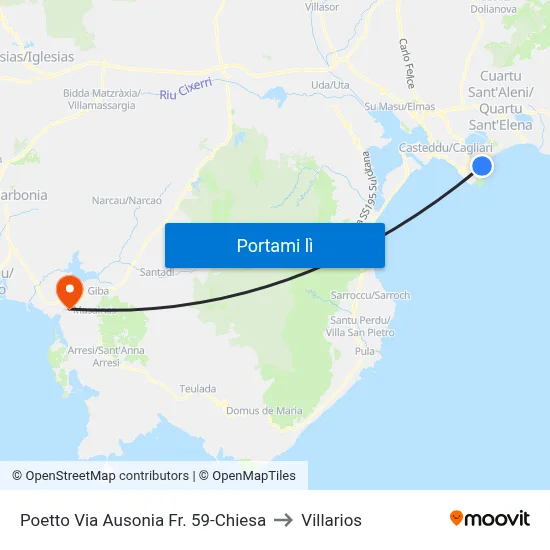 Poetto Via Ausonia Fr. 59-Chiesa to Villarios map