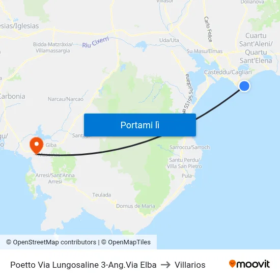 Poetto Via Lungosaline 3-Ang.Via Elba to Villarios map