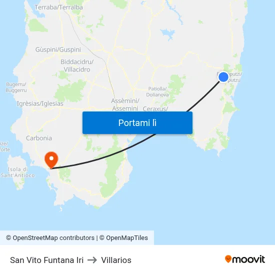 San Vito Funtana Iri to Villarios map