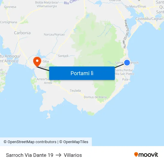 Sarroch Via Dante 19 to Villarios map