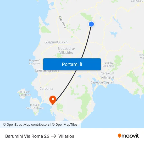 Barumini Via Roma 26 to Villarios map