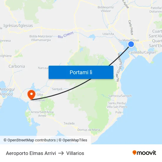 Aeroporto Elmas Arrivi to Villarios map