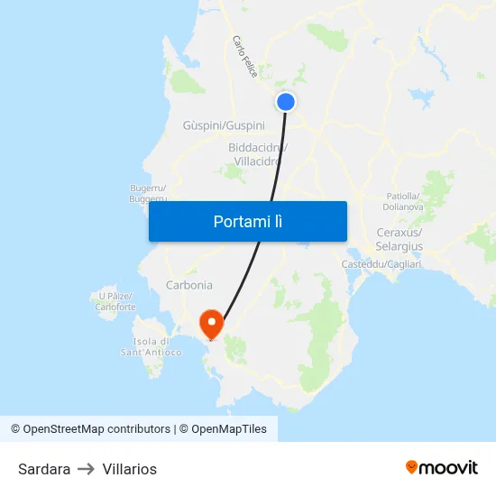 Sardara to Villarios map