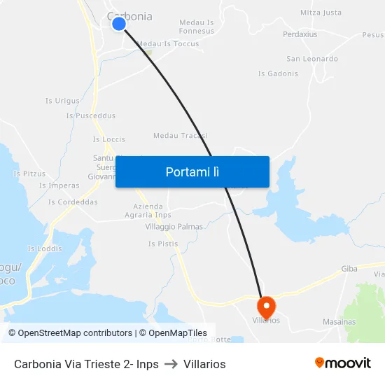 Carbonia Via Trieste 2- Inps to Villarios map