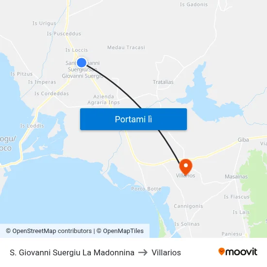 S. Giovanni Suergiu La Madonnina to Villarios map