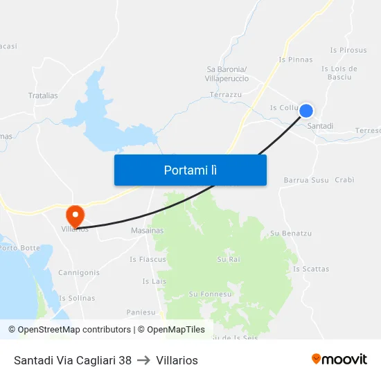 Santadi Via Cagliari 38 to Villarios map