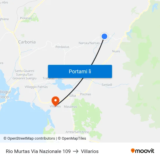 Rio Murtas Via Nazionale 109 to Villarios map