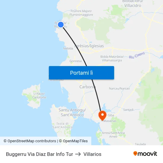 Buggerru Via Diaz Bar Info Tur to Villarios map