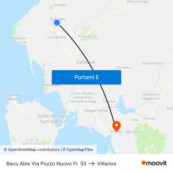 Bacu Abis Via Pozzo Nuovo Fr. 53 to Villarios map