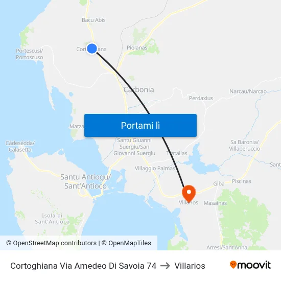 Cortoghiana Via Amedeo Di Savoia 74 to Villarios map
