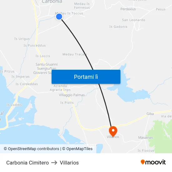 Carbonia Cimitero to Villarios map