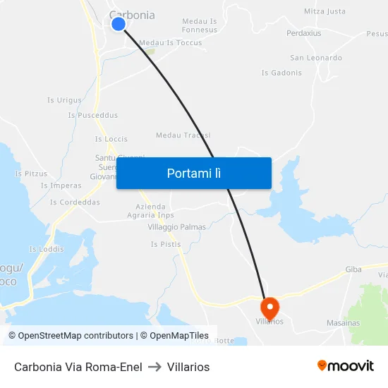 Carbonia Via Roma-Enel to Villarios map