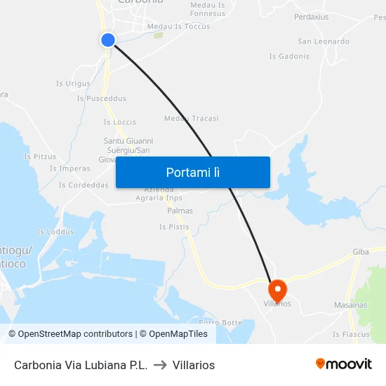 Carbonia Via Lubiana P.L. to Villarios map