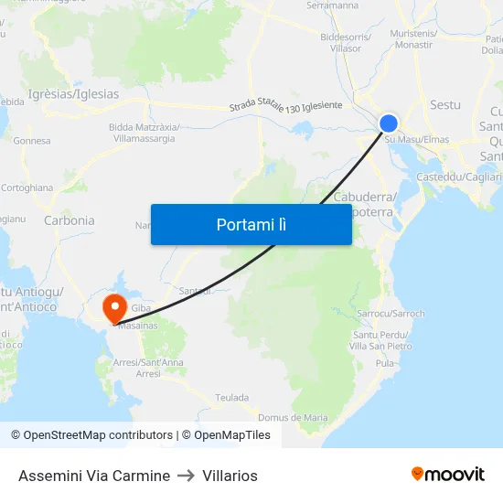 Assemini Via Carmine to Villarios map