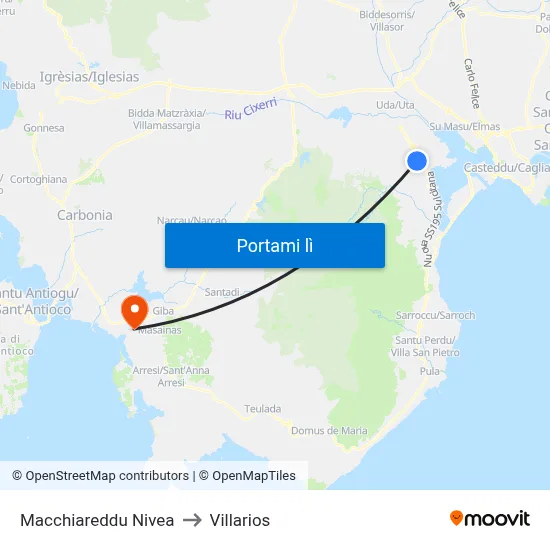 Macchiareddu  Nivea to Villarios map