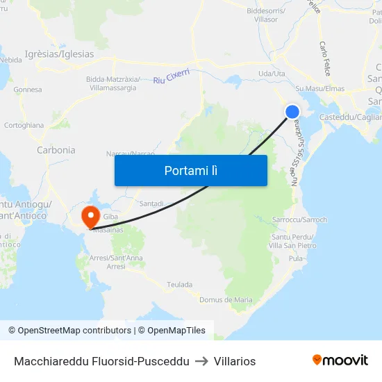 Macchiareddu  Fluorsid-Pusceddu to Villarios map