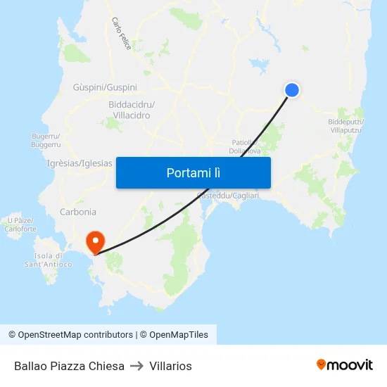 Ballao Piazza Chiesa to Villarios map