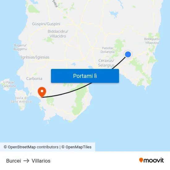 Burcei to Villarios map