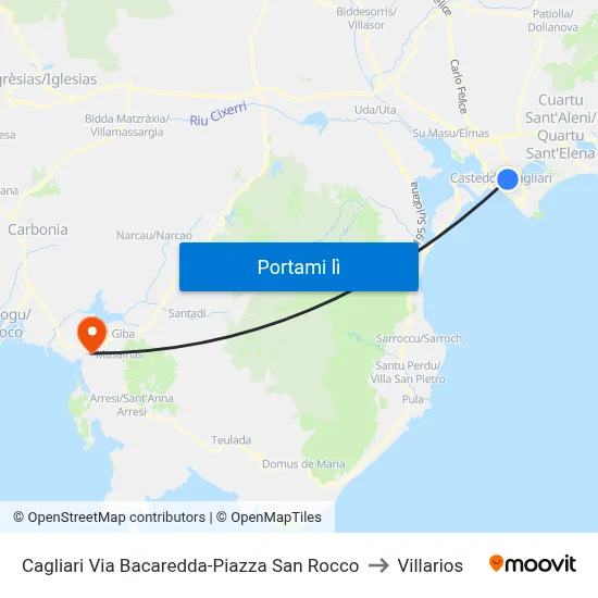 Cagliari Via Bacaredda-Piazza San Rocco to Villarios map