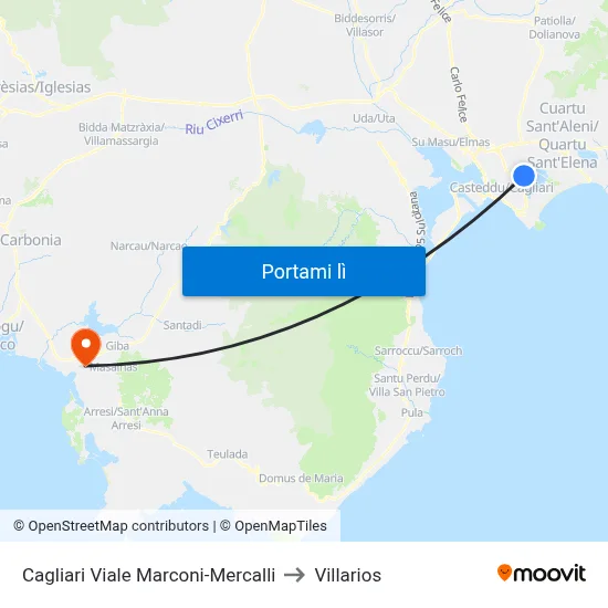 Cagliari Viale Marconi-Mercalli to Villarios map