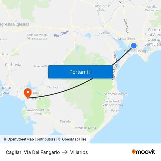 Cagliari Via Del Fangario to Villarios map
