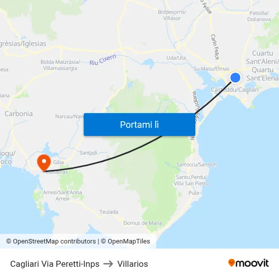 Cagliari Via Peretti-Inps to Villarios map