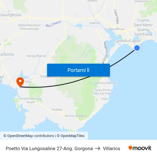 Poetto Via Lungosaline 27-Ang. Gorgona to Villarios map