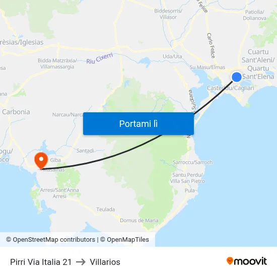Pirri Via Italia 21 to Villarios map