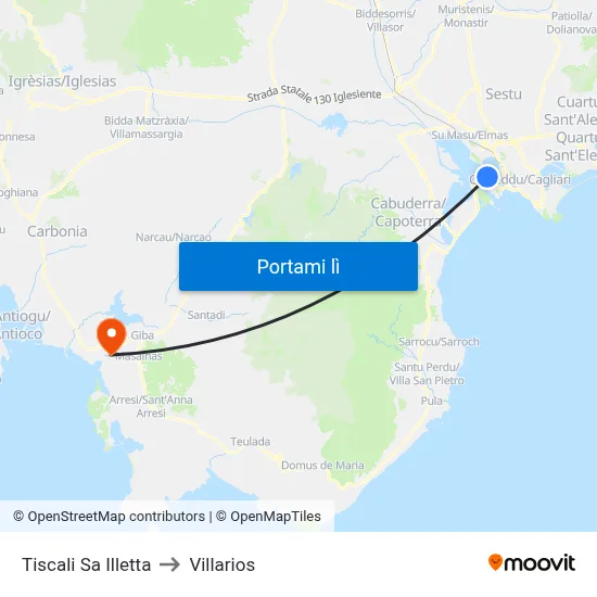 Tiscali Sa Illetta to Villarios map