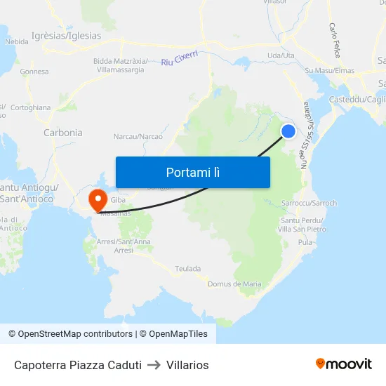 Capoterra Piazza Caduti to Villarios map