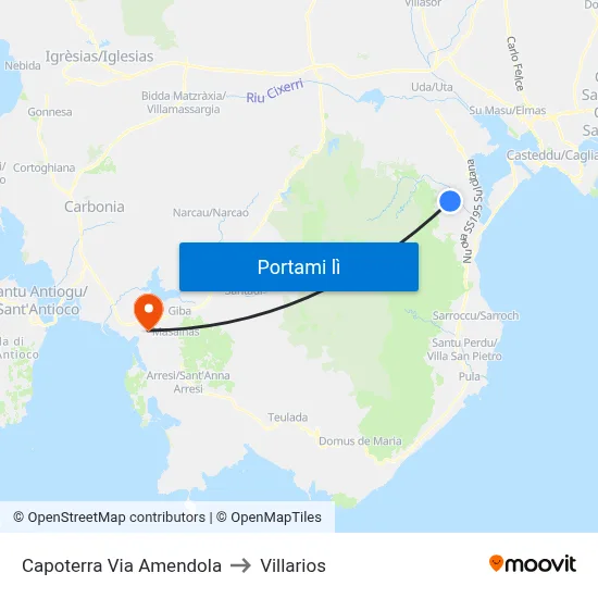 Capoterra Via Amendola to Villarios map