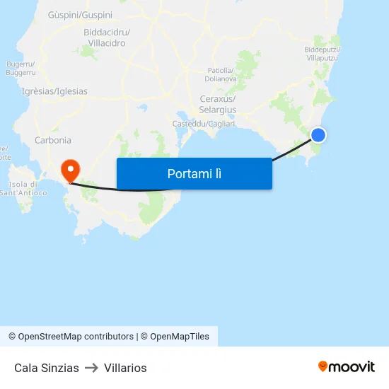 Cala Sinzias to Villarios map