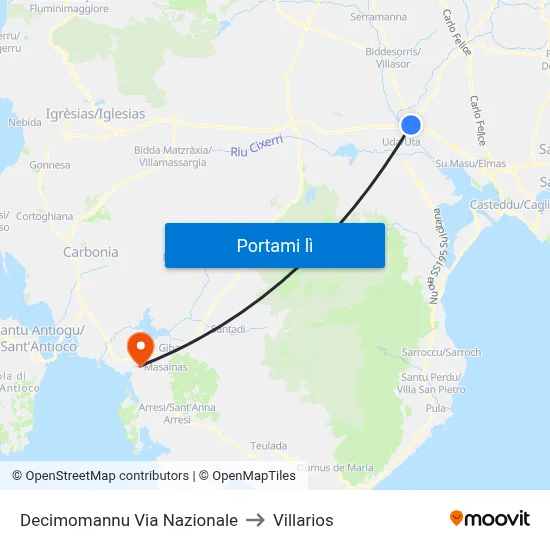 Decimomannu Via Nazionale to Villarios map