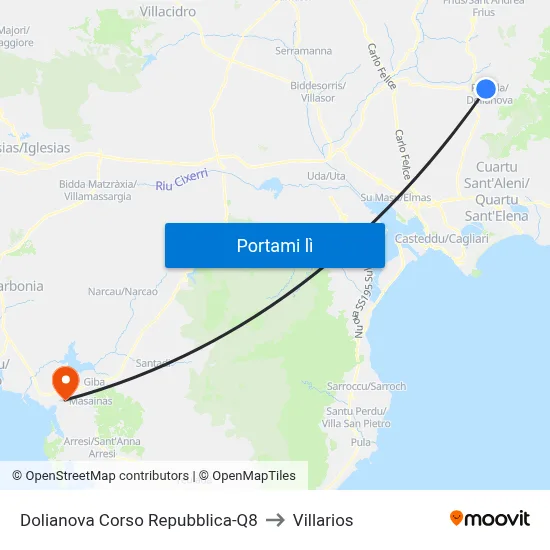 Dolianova Corso Repubblica-Q8 to Villarios map