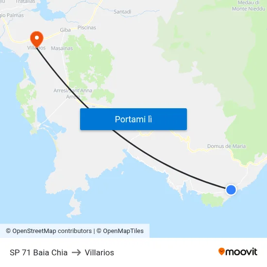 SP 71 Baia Chia to Villarios map