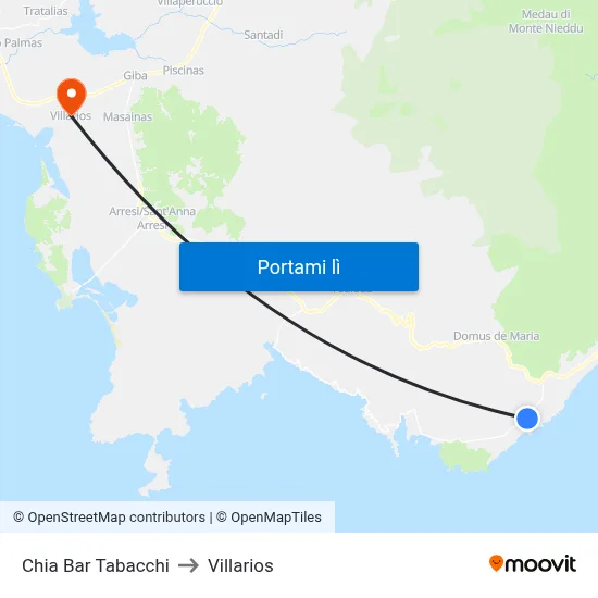 Chia Bar Tabacchi to Villarios map