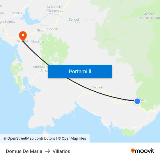 Domus De Maria to Villarios map
