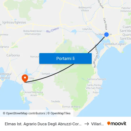 Elmas Ist. Agrario Duca Degli Abruzzi-Cortile to Villarios map