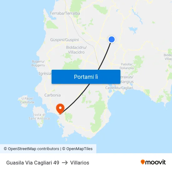 Guasila Via Cagliari 49 to Villarios map