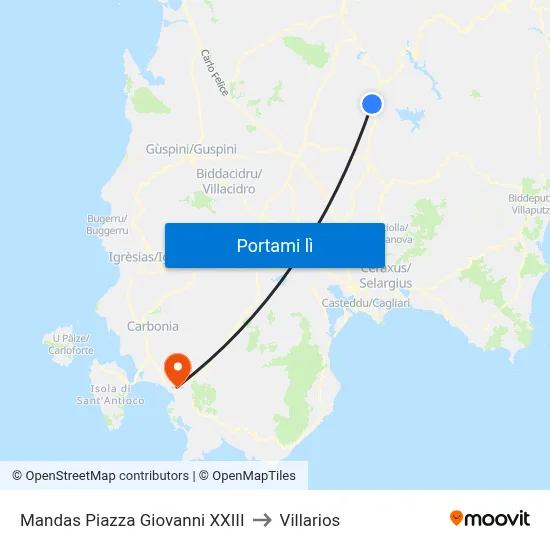 Mandas Piazza Giovanni XXIII to Villarios map