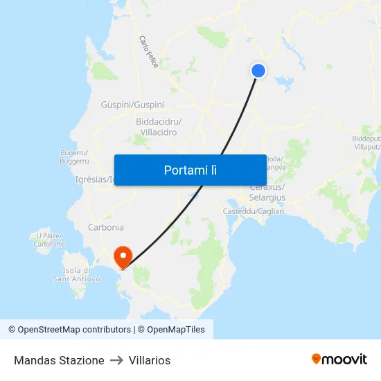 Mandas Stazione to Villarios map